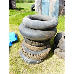 PILE OF APPROX. 6 TIRES & TIRE TUBES