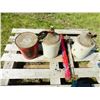 Image 1 : PALLET C/W BURNS LARD PAIL & LID, 2 CROCK JUGS, FIRE EXTINGUISHER & SPRAYER