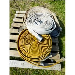 PALLET C/W ASSORTED HOSES, STEEL BIN & CONTENTS