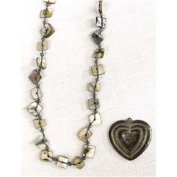 Vintage Shell Bead Necklace and Heart Pendant