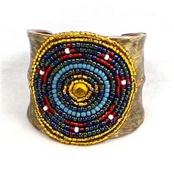 Hand Beaded Metal Cuff Bracelet by Kills Thunder