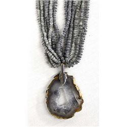 Hand Beaded Agate Pendant Necklace, Kills Thunder