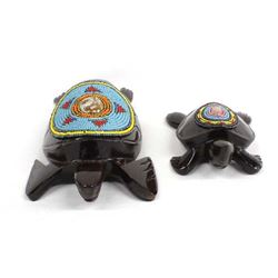 2 Hand Beaded Ironwood Sea Turtles, Kills Thunder