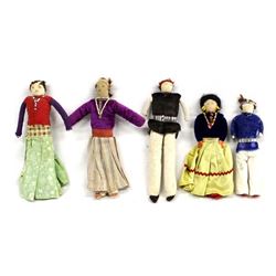 5 Vintage Native American Navajo Dolls