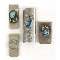 3 Native American Money Clips and 1 Lighter Cover
