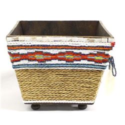 Beaded Wood & Wicker Plant Stand by Kills Thunder