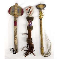 3 Native American Collectibles:  Clubs and Rattle