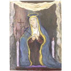 Vintage Blessed Virgin Mary Painting on Board