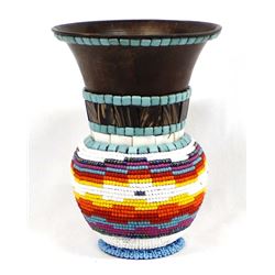 Hand Beaded Metal Vase by Kathy Kills Thunder