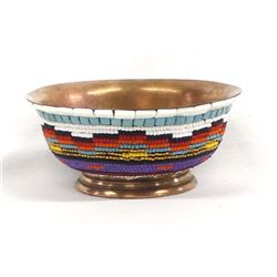 Hand Beaded Copper Bowl by Kathy Kills Thunder