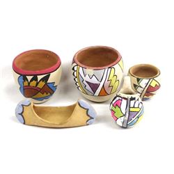 5 Pieces Vintage Native American Tesuque Pottery