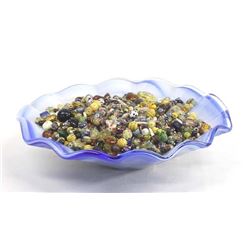 Art Glass Ruffled Bowl Filled with Various Beads