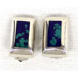 Taxco Sterling Azurite Malachite Clip-On Earrings