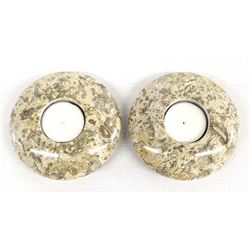 Pair of Lathe Turned Stone Candle Disks