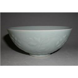 Late 19th C. Chinese Pale Celadon Carved Bowl #940316