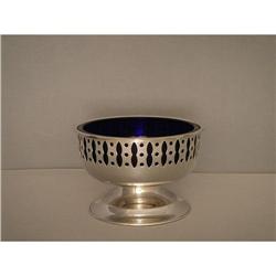 Bowl  Silver  Plated  with  Blue  Glass  Lining #940318