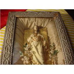 Statue of Sacred Heart-box framed w/satin '20's #940339