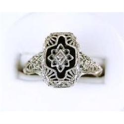 ANTIQUE STYLE RING BLACK ONYX FILIGREE #940769