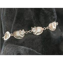 STERLING Silver Bracelet w CATS KITTENS #940774