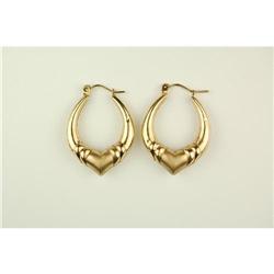 14k Gold HOOP Earrings w HEART  #940792