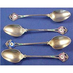4 Whiting sterling Gold Enamel Flower Spoons #940818