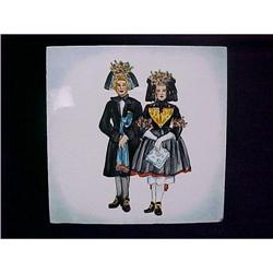 Vintage German Hand Painted Ceramic Tile #940898