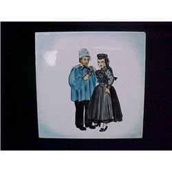 Vintage German Hand Painted Ceramic Tile #940899