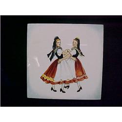 Vintage German Hand Painted Ceramic Tile #940900