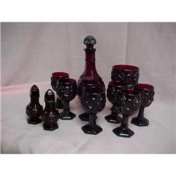 Avon Ruby Red Cape Cod Decanter,  Glass Set, #940992
