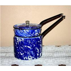 Antique Cobalt Swirl Graniteware Double Boiler #941115