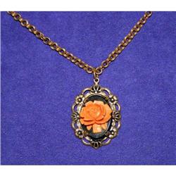 Antique Art Deco Onyx & Bakelite Rose Necklace #941126