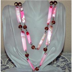 Mollusk Lip Shell & Wooden Beaded Necklace #941140