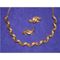 Vintage Citrine Rhinestone Necklace & Earrings  #941156