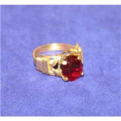 Exquisite Art Nouveau 10K Gold Red Glass Ring #941189