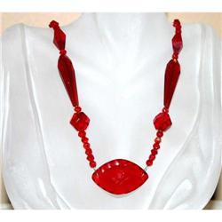 Rare Deco Bohemian Glass Intaglio Rose Necklace #941194