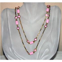 Unusual Vintage Pink  Glass Necklace #941198