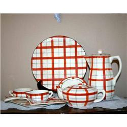 Set of Eight Vintage Art Deco Plaid Dinnerware #941207