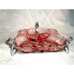 CAMBRIDGE PINK DIVIDED CANDY DISH W/FABER NUDES #941879