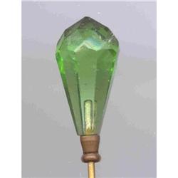 Hat Pin Green Facated Crystal Topper Beautiful #941908