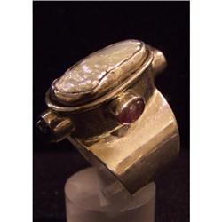 Sterling Silver India Abilone &Tourmaline Ring  #942027