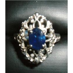 Estate Platinum Art Deco filigree sapphire ring #942032