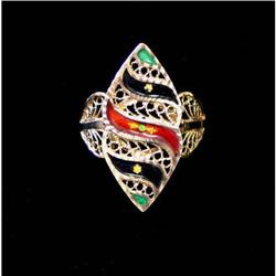 Estate  Enamel Yellow Gold Moroccan Ring  #942035