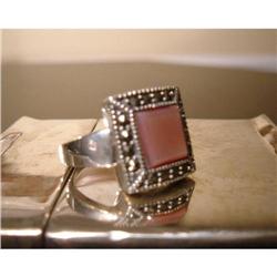 sterling silver marcasite mother of pearl ring #942036