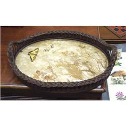 VICTORIAN WICKER TRAY WITH GLASS INSERT OVER #942064