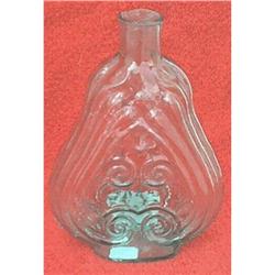 HISTORICAL AQUA SCROLL PINT FLASK 1840-1860 #942161
