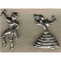 Mexican Sterling Dancers. Two Pins. #942312