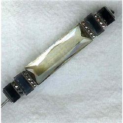 Citrine, Onyx & Marcasite German Bar Pin #942489