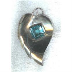 Sterling Brooch LARGE Blue Emerald cut. #942493
