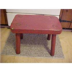 stool, wood in red paint; 9.5 X 15.5 X 11.5 #942780