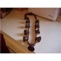 Bells, String of 10 pony brass bells on leather #942832